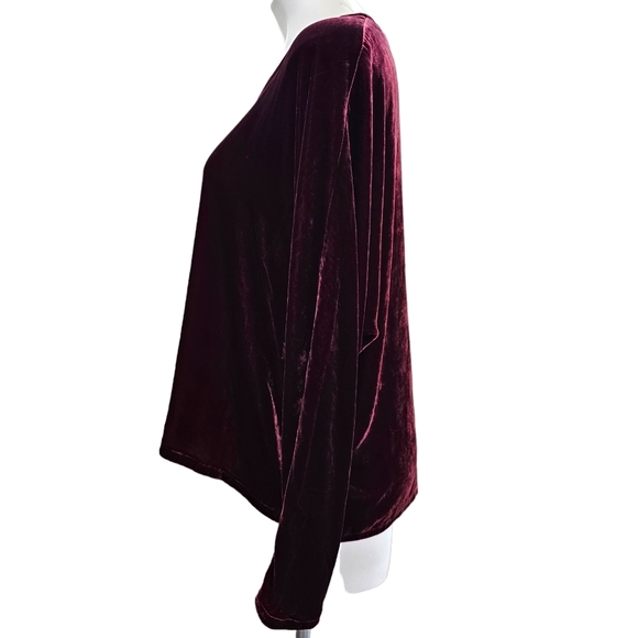 NEW Elieen Fisher Womens Size Medium Velvet V Neck Top Burgundy Boxy Silk Blend - Picture 3 of 11